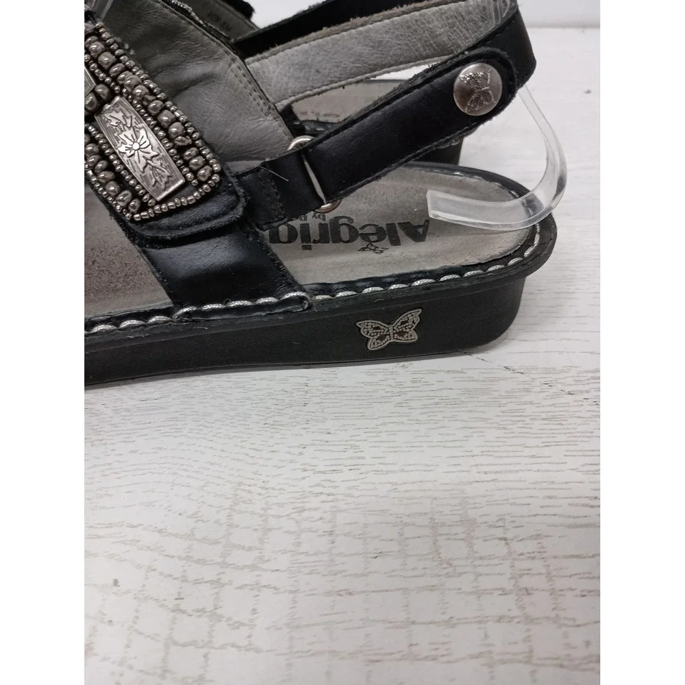 Alegria Verona Sandals Womens 37 Black Leather Boho Beaded Comfort Strappy Shoes